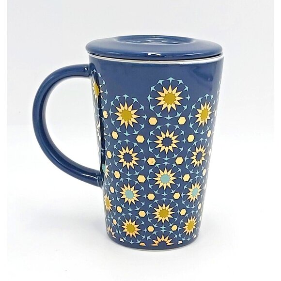 Davids Tea The Perfect Mug Including Lid and Infuser Blue Gold Yellow Starburst - Picture 1 of 9